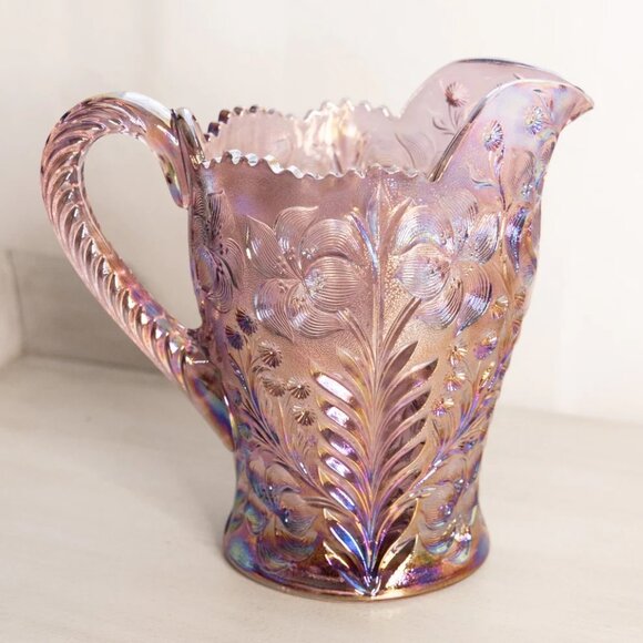 Vintage LE Smith Iridescent Purple Floral Dogwood Pitcher - Picture 2 of 5